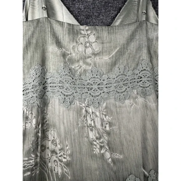 Anthropologie BHLDN Maxi Dress 4 Sage Green Silk Tiered Lace Romantic Ethereal - Picture 16 of 16